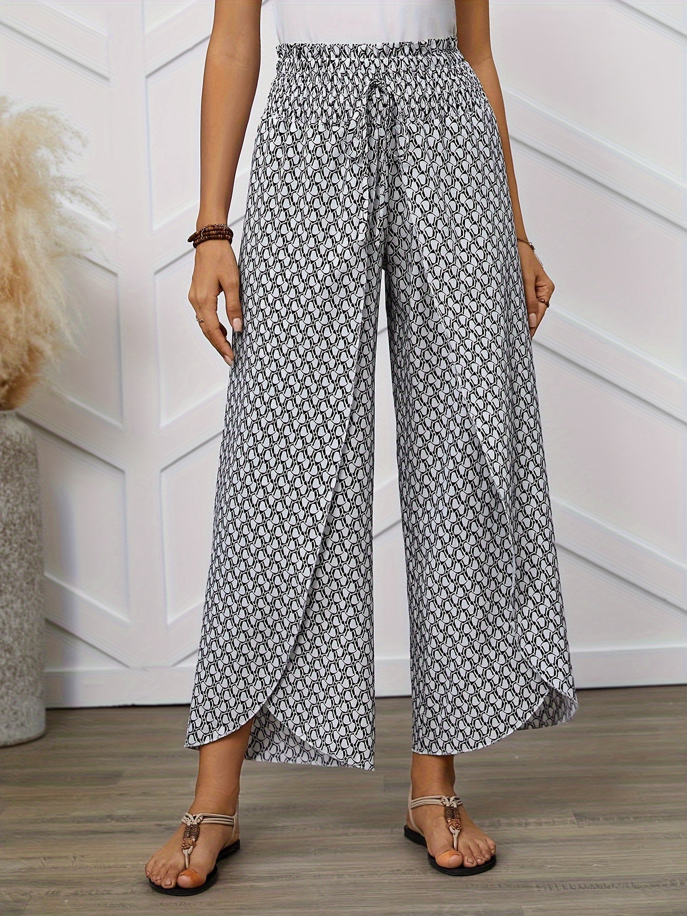 Weite Damenhose im eleganten Stil mit geometrischem Muster für Frühling/Sommer