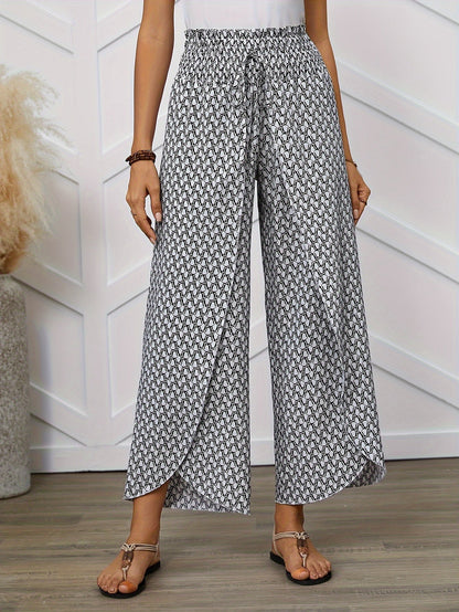 Weite Damenhose im eleganten Stil mit geometrischem Muster für Frühling/Sommer