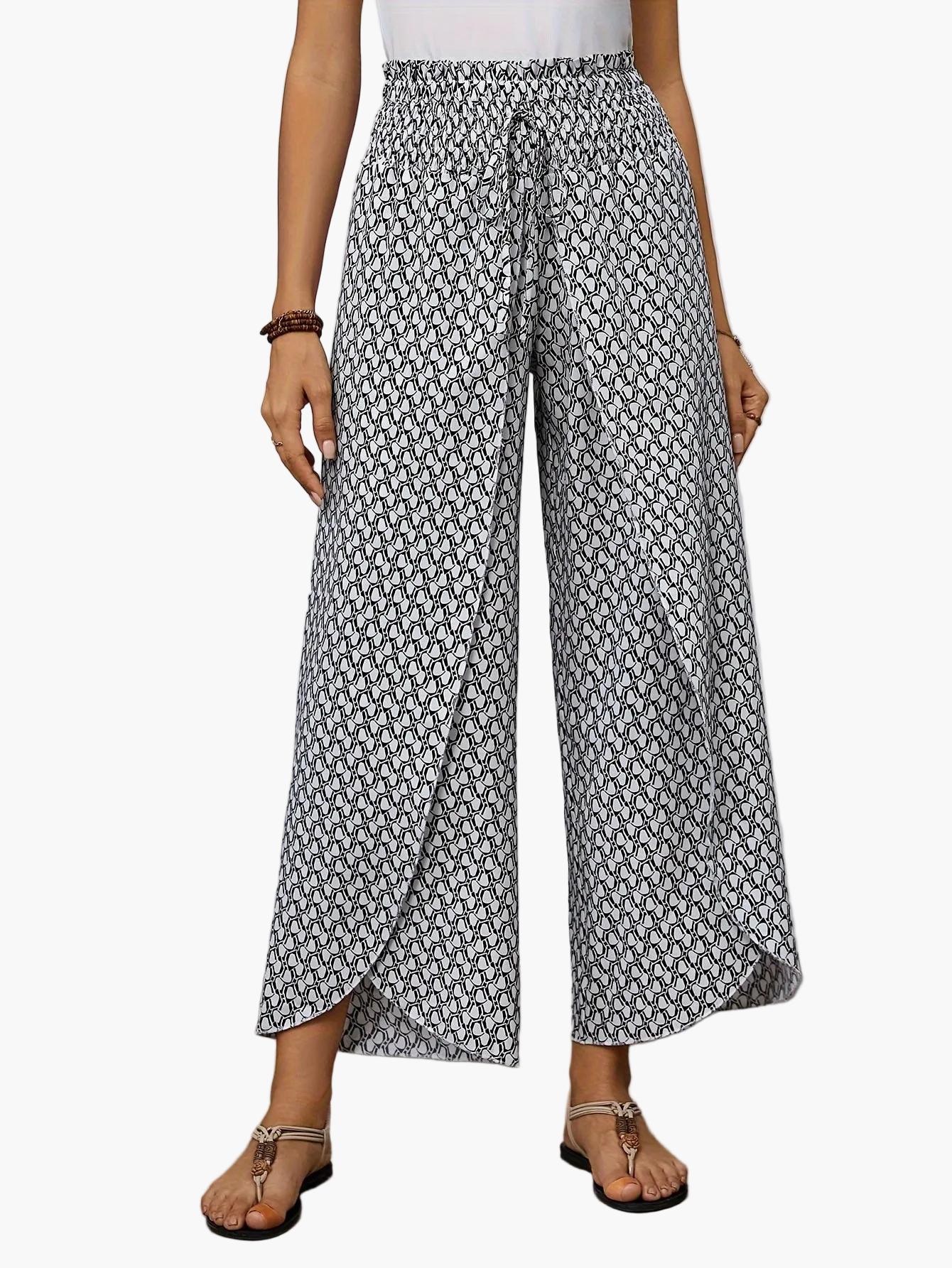 Weite Damenhose im eleganten Stil mit geometrischem Muster für Frühling/Sommer