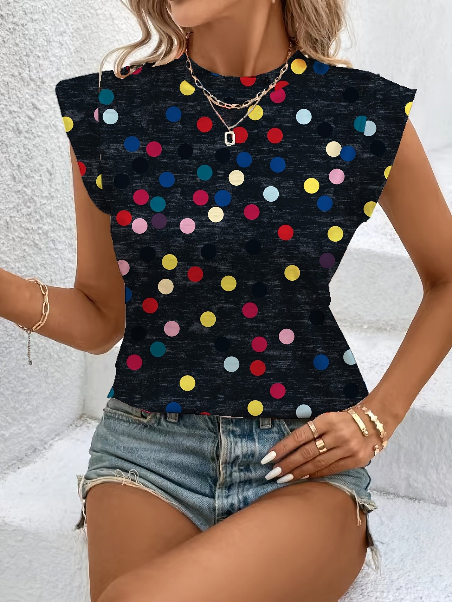 Débardeur tendance à pois multicolores pour femme – Style décontracté et moderne