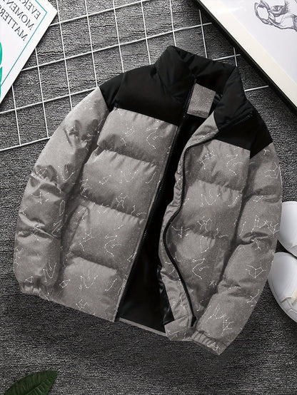 Doudoune matelassée col montant à motif constellation imprimé bicolore pour homme