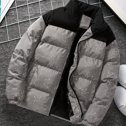 Doudoune matelassée col montant à motif constellation imprimé bicolore pour homme