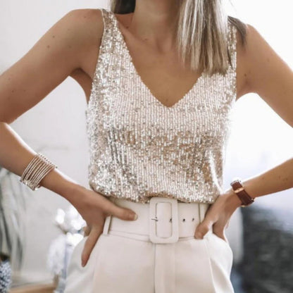 Top donna elegante con paillettes stile socialite per serate e uscite