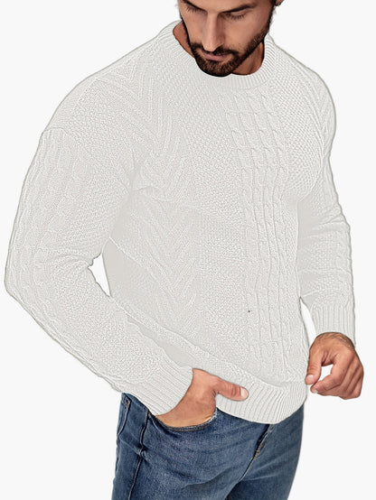 Jersey de punto trenzado para hombre estilo urbano casual – Mangas largas, elegante otoño/invierno