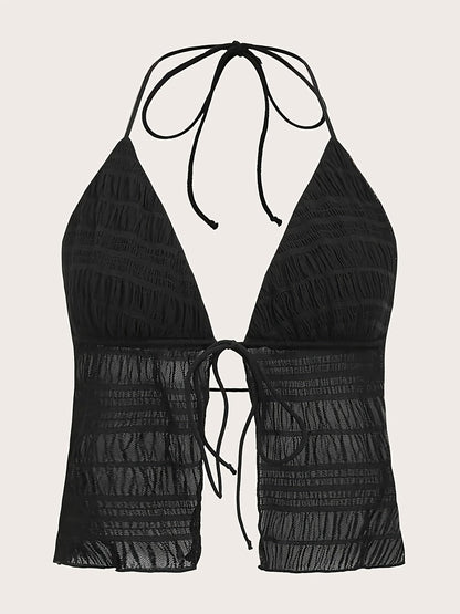 Top camisola mujer estilo halter chic para noche y playa