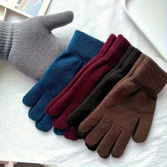 Lot de Gants Tricotés Unisexe avec Poignets Côtelés Chauds Multicolores