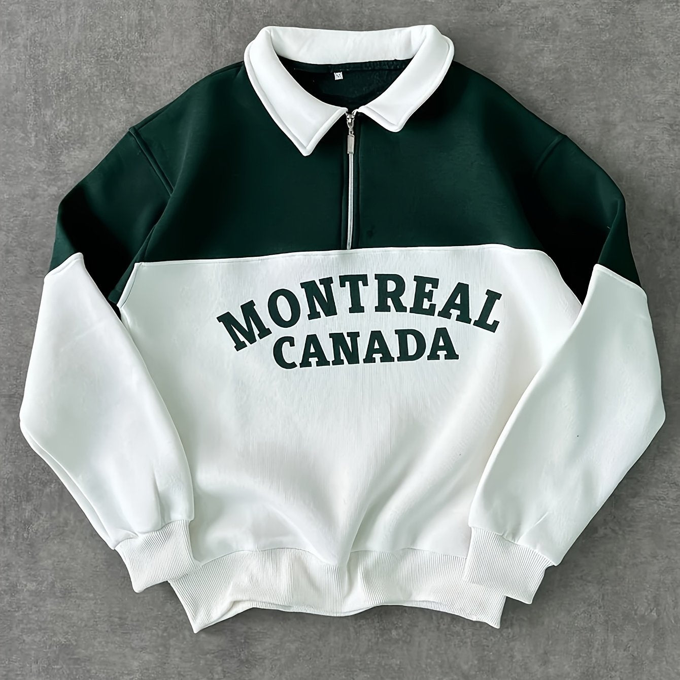 Sweatshirt Polo Bicolore Homme avec Fermeture Éclair Courte et Inscription "MONTREAL CANADA"