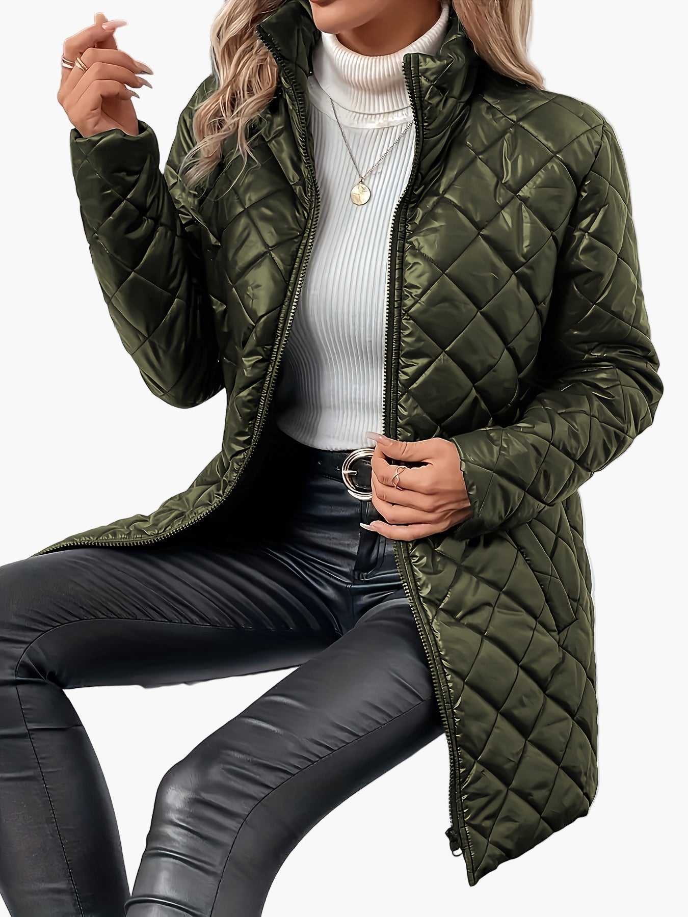 Lang quiltet kåpe for dame i urban chic stil til vinteren