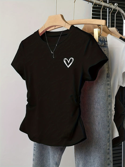 T-shirt femme coupe ajustée motif cœur style décontracté et tendance