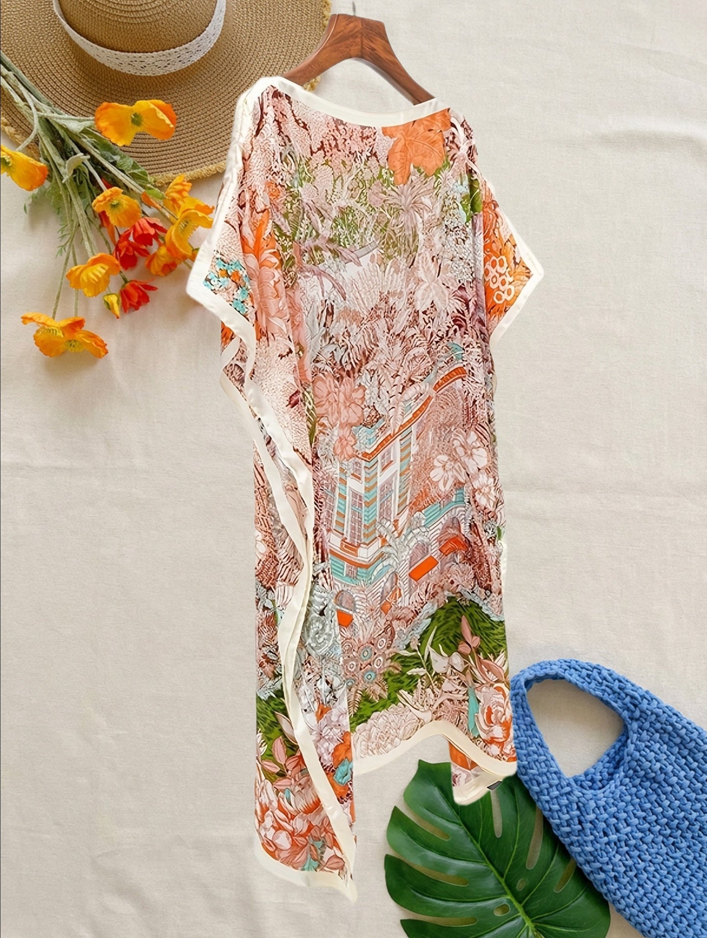 Tunique de plage bohème femme style asymétrique imprimé floral chic vacances
