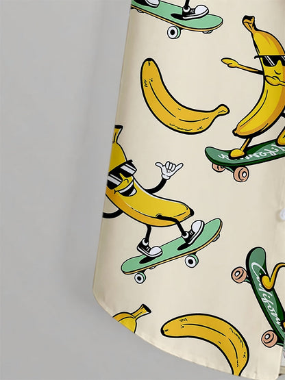Lässiges Herrenhemd mit lustigem Bananen-Skateboard-Motiv, sommerlich und originell  