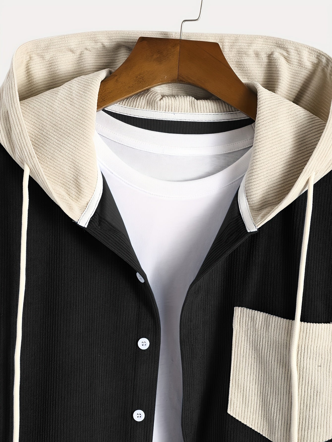 Ensemble Homme Côtelé Chemise à Capuche et Pantalon Couleur Unie