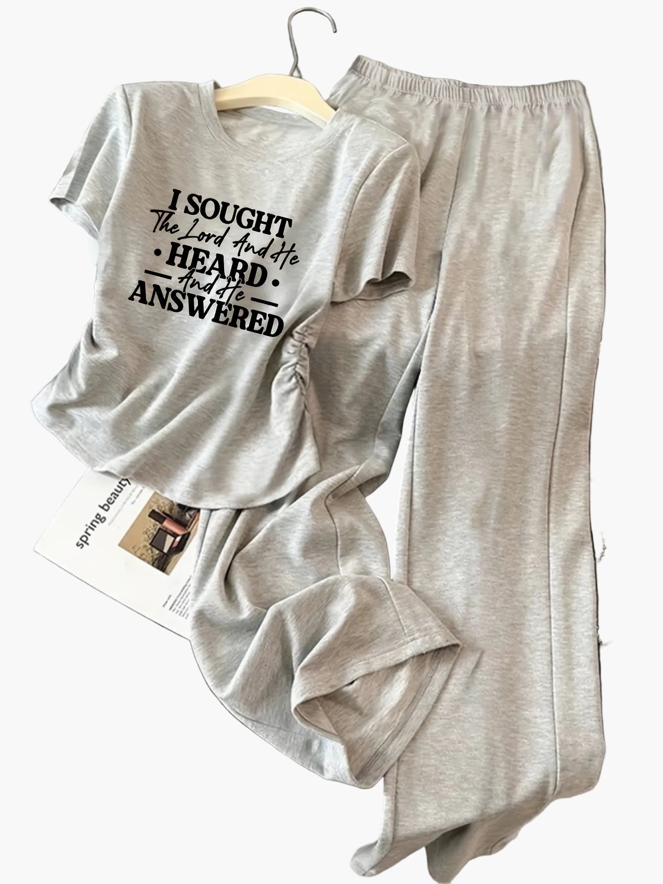 Ensemble décontracté pour femme, t-shirt à manches courtes et pantalon large, style lounge chic