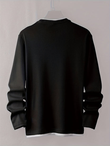 Pull homme texturé gaufré manches longues imprimé smiley col rond