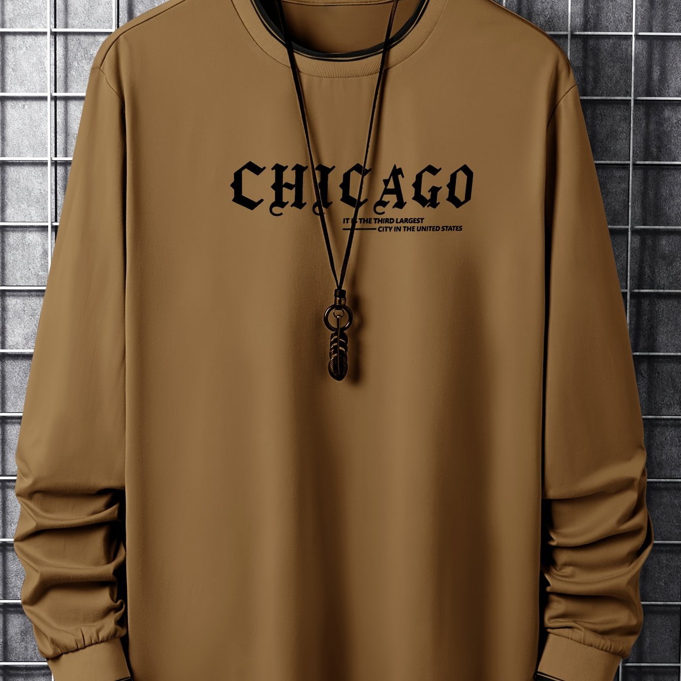 T-shirt Homme Manches Longues Col Rond Imprimé Chicago