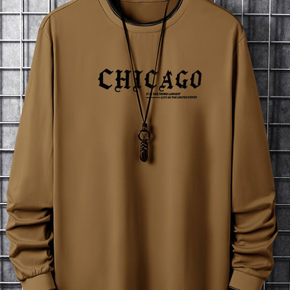 T-shirt Homme Manches Longues Col Rond Imprimé Chicago