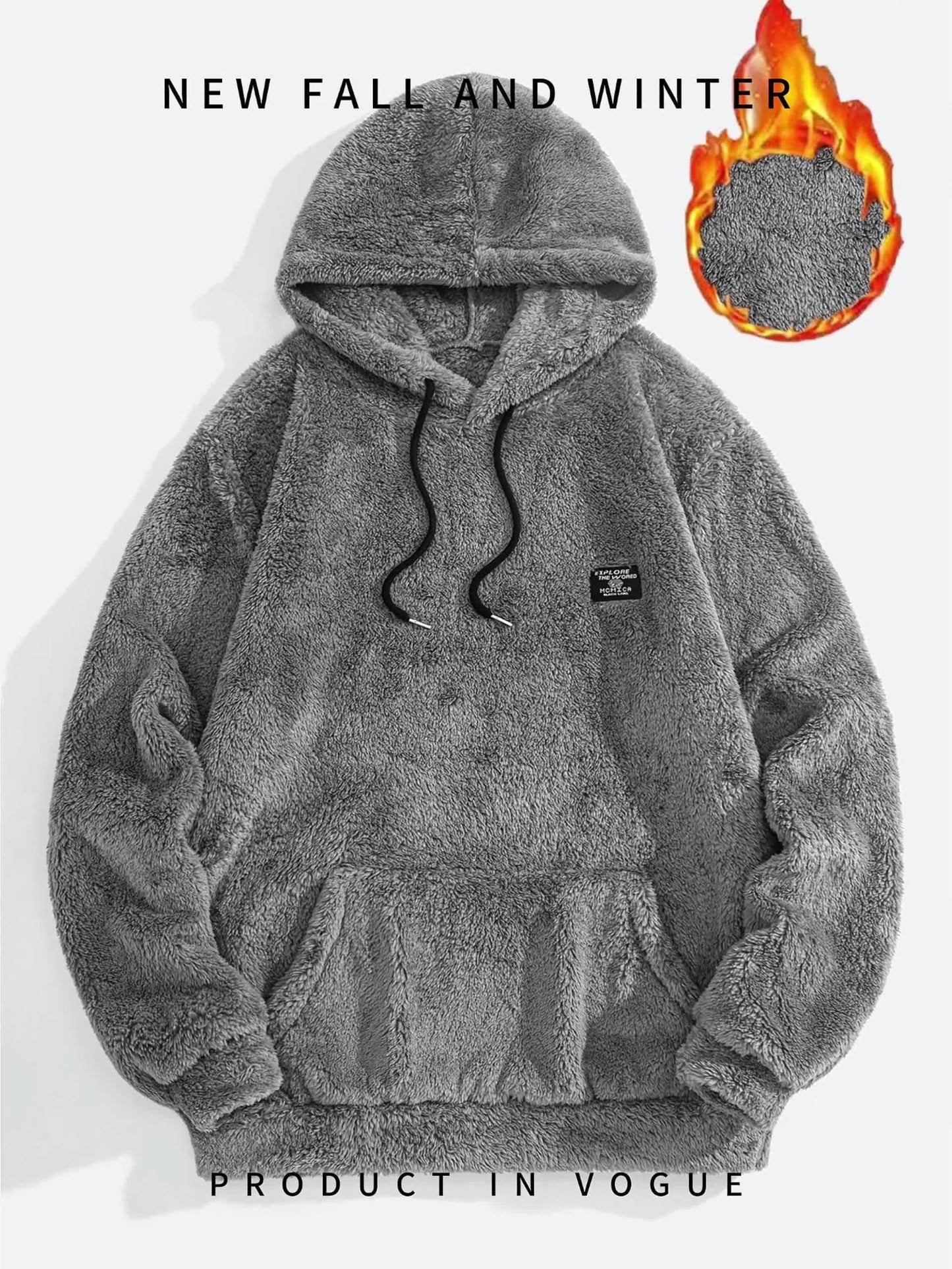 Sweat à Capuche Molletonné Chaud avec Cordon de Serrage et Poche Kangourou