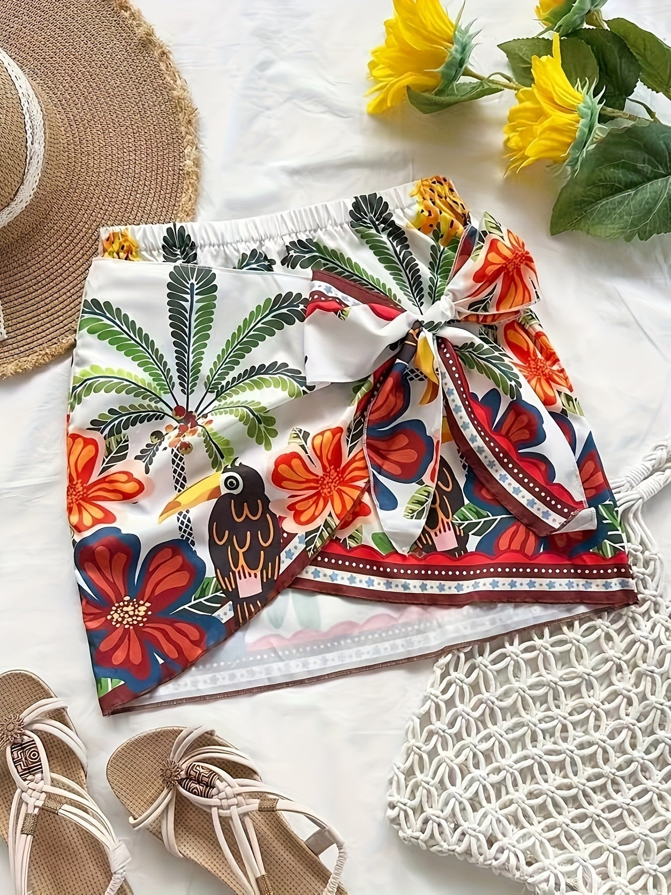 Falda de playa tropical para atar para mujer – Estilo vacaciones, diseño exótico, ideal para el verano