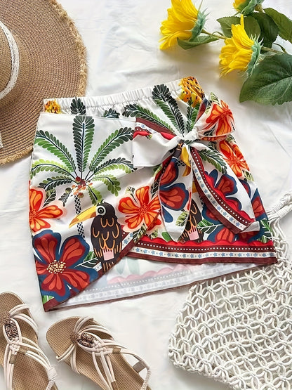 Falda de playa tropical para atar para mujer – Estilo vacaciones, diseño exótico, ideal para el verano