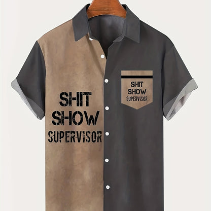 Chemise homme vintage humoristique manches courtes – Style superviseur « Shit Show », décontractée, été