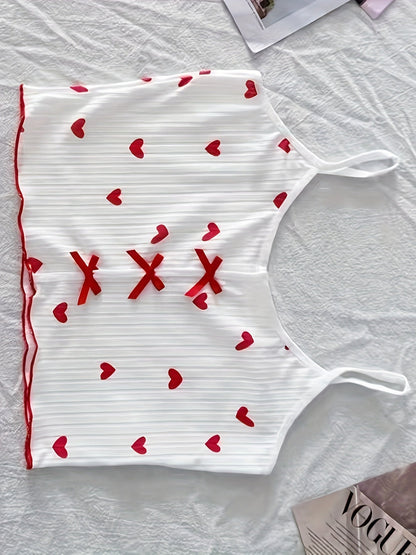 Pyjama d'été femme deux pièces style mignon à cœurs, ensemble débardeur et short, confortable pour la nuit