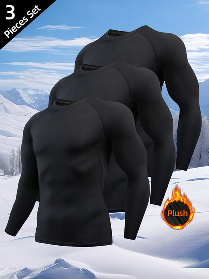 Ensemble Sous-vêtements Thermiques Homme Noir Manches Longues Lot de 3