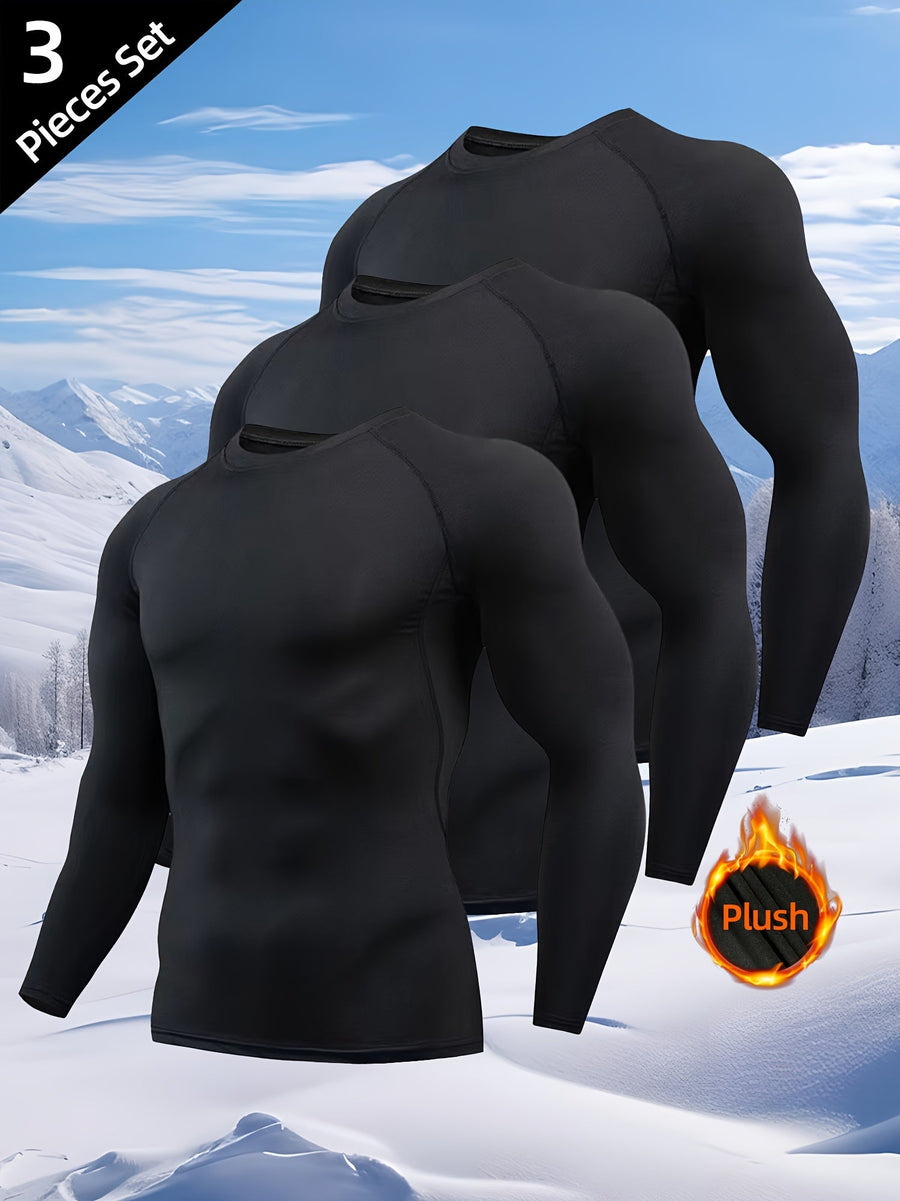 Ensemble Sous-vêtements Thermiques Homme Noir Manches Longues Lot de 3