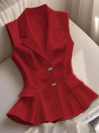 Gilet Blazer Femme Élégant Sans Manches Style Tailleur pour Printemps Été