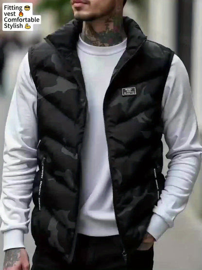 Gilet matelassé homme sans manches à motif camouflage militaire vert