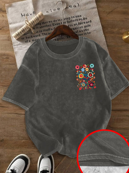 T-shirt Donna Stile Casual Motivo Floreale Ricamato - Moda Estiva in Tendenza Boho