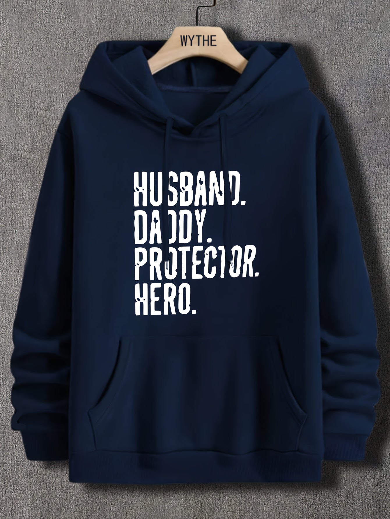 Herrtröja med huva och tryck - HUSBAND DADDY PROTECTOR HERO - Avslappnad stil Perfekt present