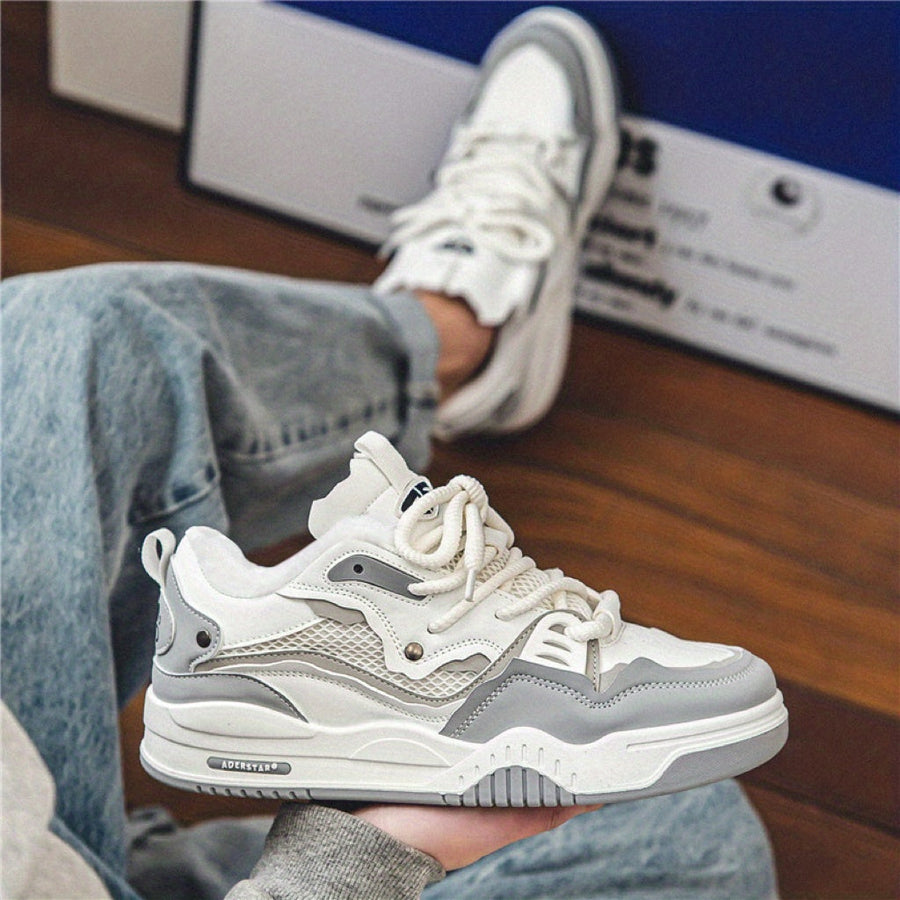 Grube, wyściełane, szaro-białe sneakersy uniseks w miejskim stylu