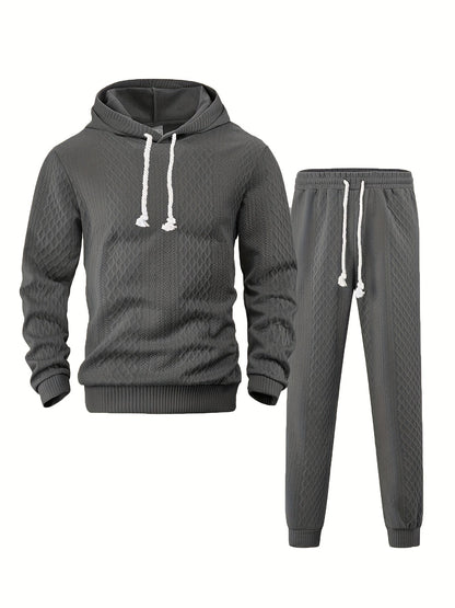 Ensemble Survêtement Homme à Capuche Texture Chevron et Losange – Style Décontracté