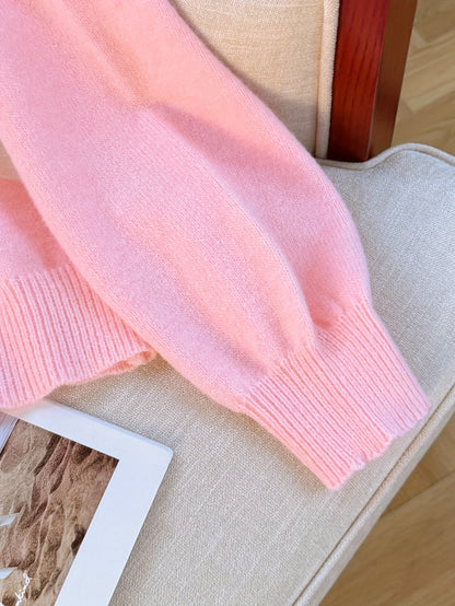 Sweat-shirt bicolore blanc rose imprimé rose rouge et texte col rond