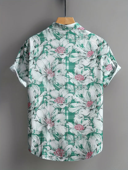 Chemise à manches courtes homme style resort imprimé floral graphique – idéale pour vacances et sorties décontractées