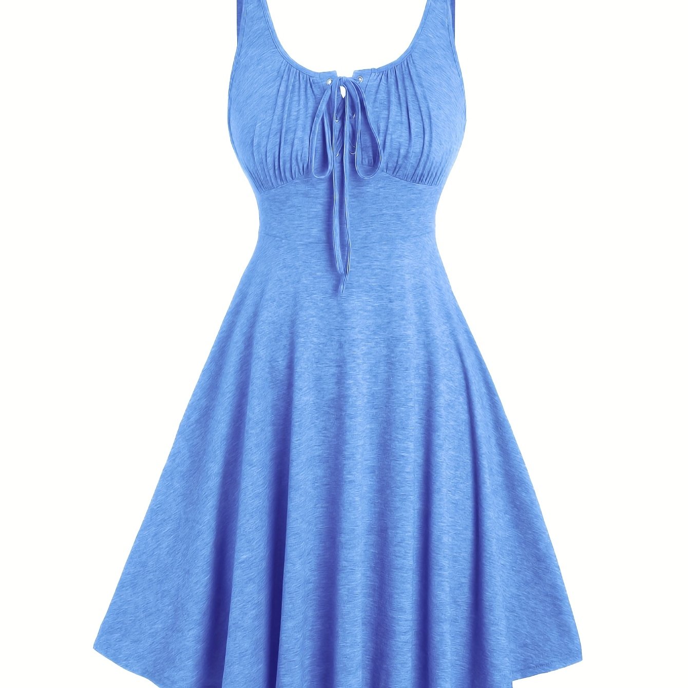 Lässiges Damenkleid mit Ausschnitt und Ösen-Trägern, ausgestellter Frühling-Sommer-Stil  