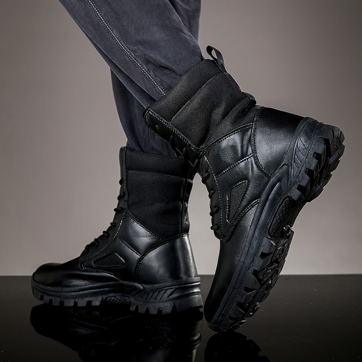 Bottes hautes tactiques à lacets pour homme, robustes et antidérapantes