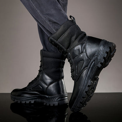 Bottes hautes tactiques à lacets pour homme, robustes et antidérapantes