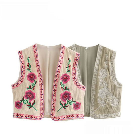 Tara – Gilet brodé bicolore décontracté à la mode