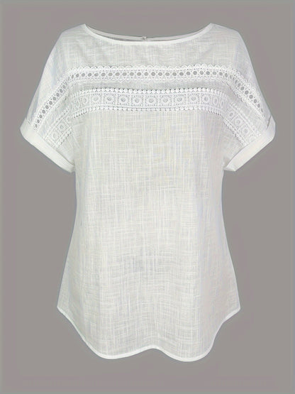 Elegant blus för kvinnor med spets, avslappnad stil, sommar och vår