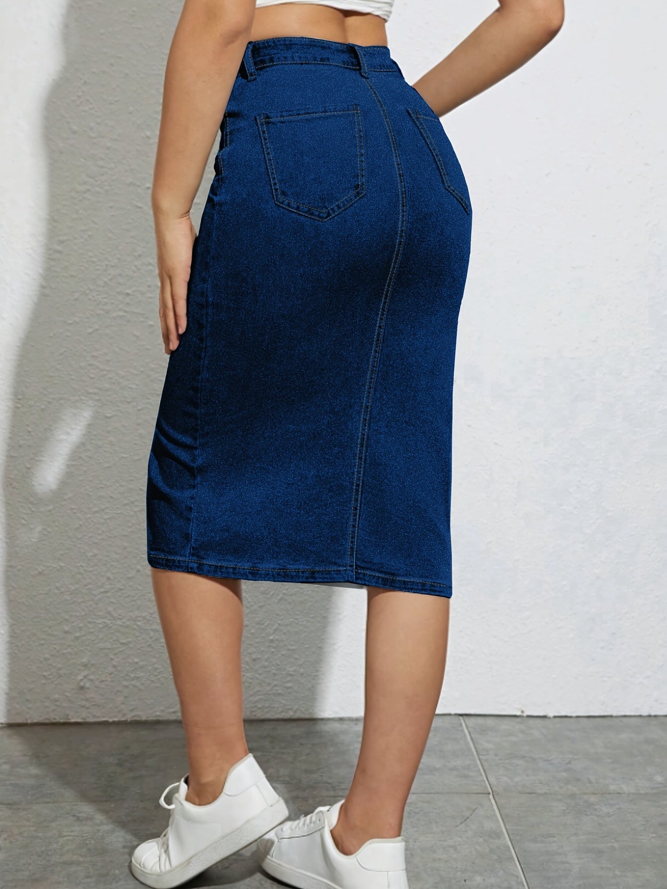 Højhalset pencilskørt med slids til kvinder, casual chic stil, ideel til sommeren