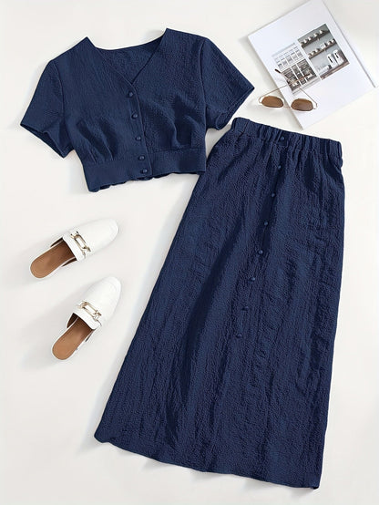 Women's two-piece set long skirt and elegant cropped top casual chic style