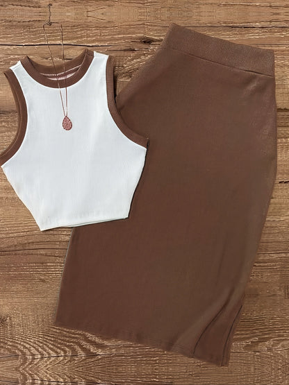 Elegant style sleeveless tank top and skirt set for women - Ideal for spring/summer