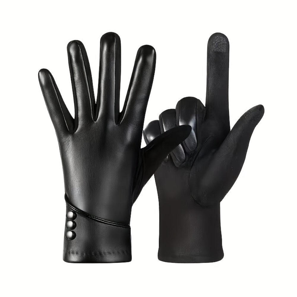 Gants Élégants Noirs avec Détail Boutons pour Femme
