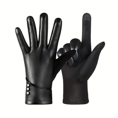 Gants Élégants Noirs avec Détail Boutons pour Femme