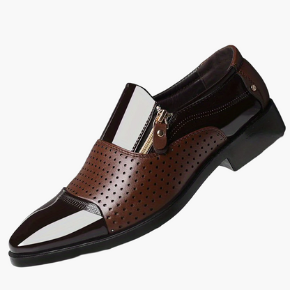 Zapatos de vestir de negocios para hombre estilo inglés con punta afilada y cierre de cremallera