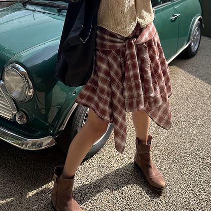 Asymmetrical plaid shirt-style skirt for women – Urban and casual trend