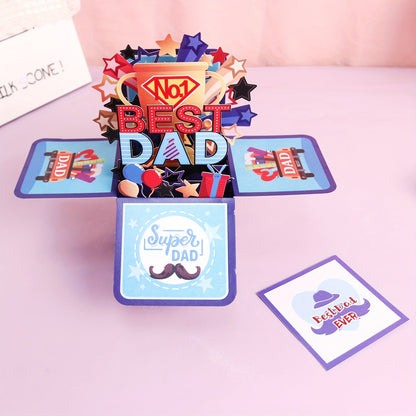 Tarjeta Pop-Up 3D Día del Padre para Hombre – Tarjeta de Felicitación Sorpresa de Cumpleaños, Estilo Festivo Súper Papá