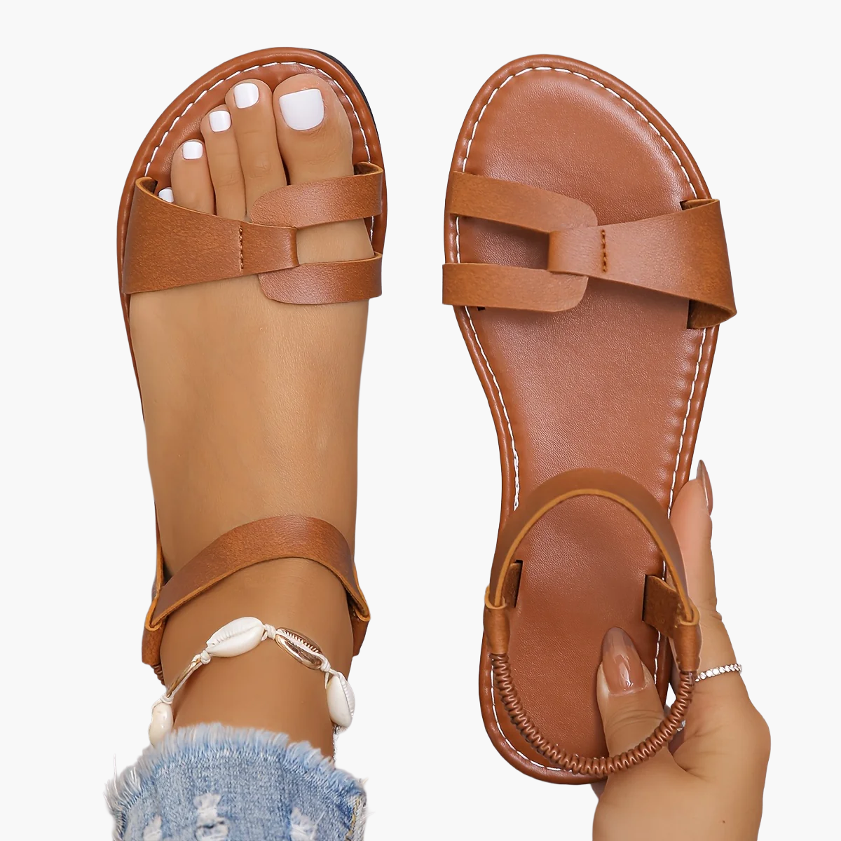 Avslappnade platta sandaler för dam med ankelremmar, urban sommarstil