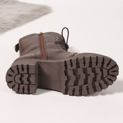 Bottes montantes marron foncé à lacets et semelle crantée pour femme